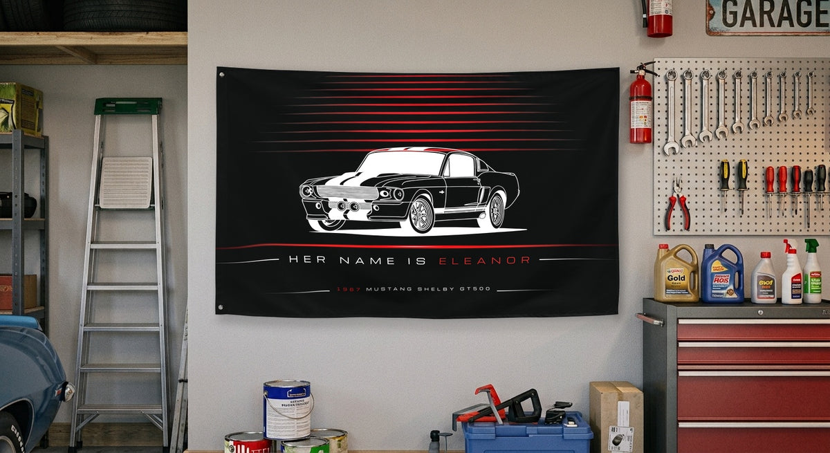 Ford Mustang Shelby GT500 Eleanor Fastback 1967 car silhouette flag - Garage Wall