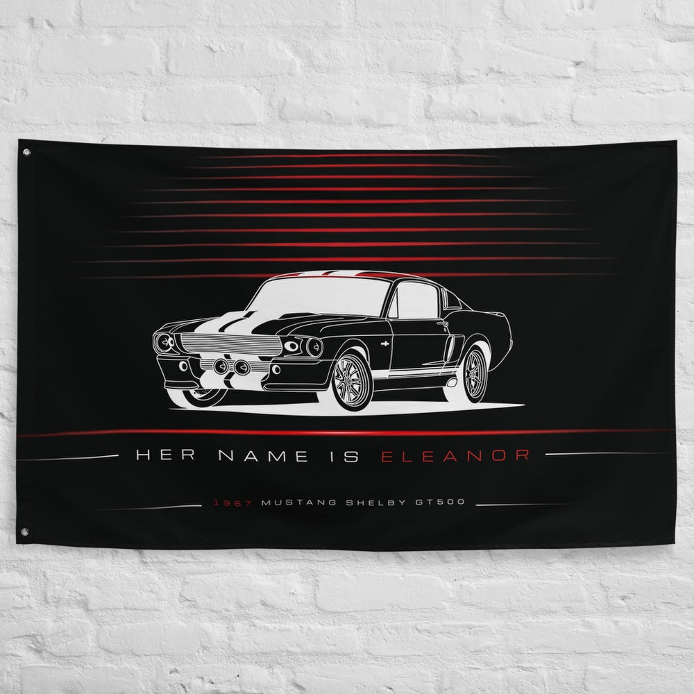 Ford Mustang Shelby GT500 Eleanor Fastback 1967 car silhouette flag - White Brick Wall