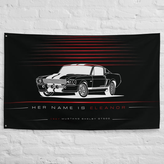 Ford Mustang Shelby GT500 Eleanor Fastback 1967 car silhouette flag - White Brick Wall