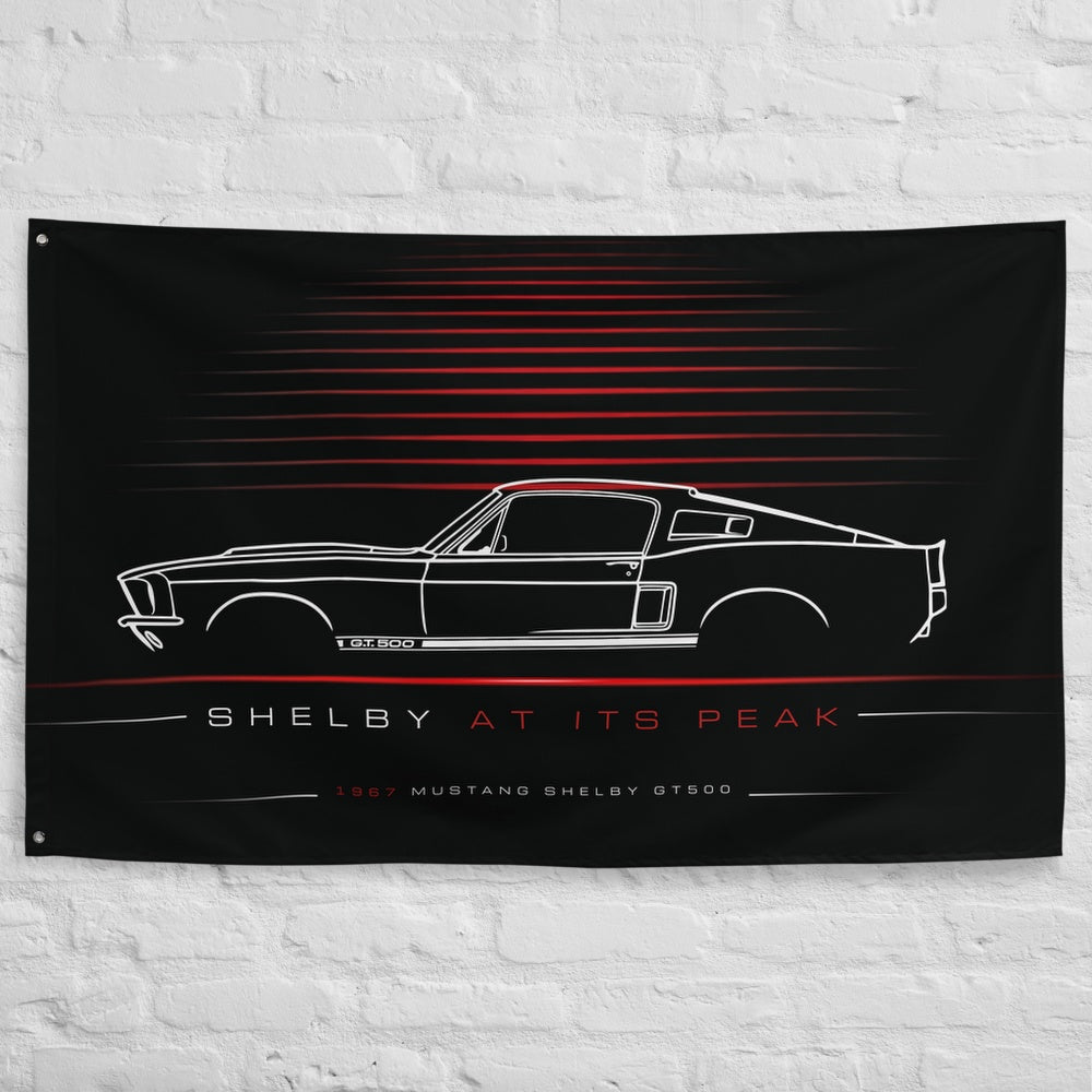 Ford Mustang Shelby GT500 Fastback 1967 car silhouette flag - White Brick Wall