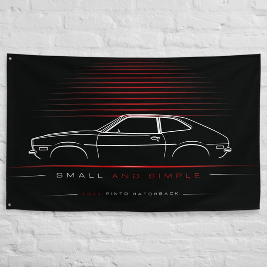 Ford Pinto Hatchback 1971 car silhouette flag - White Brick Wall