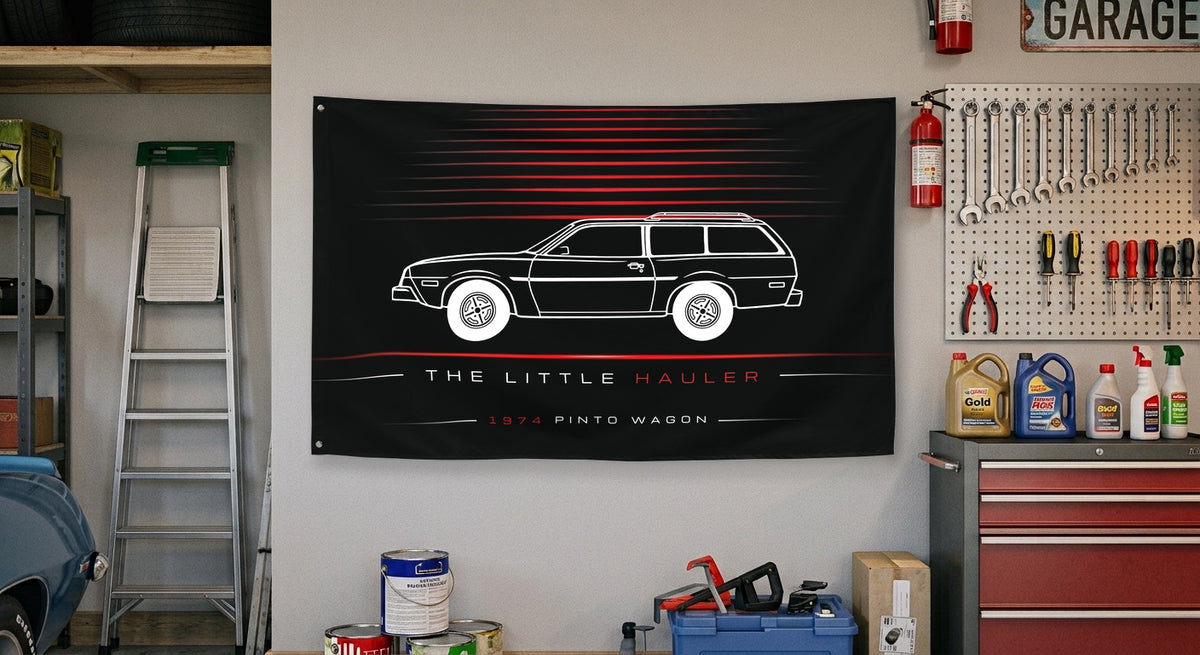 Ford Pinto Wagon 1974 car silhouette flag - Garage Wall