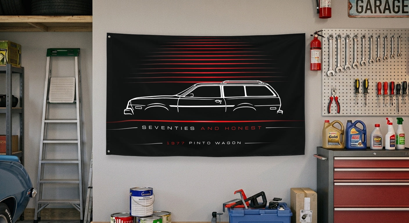 Ford Pinto Wagon 1977 car silhouette flag - Garage Wall