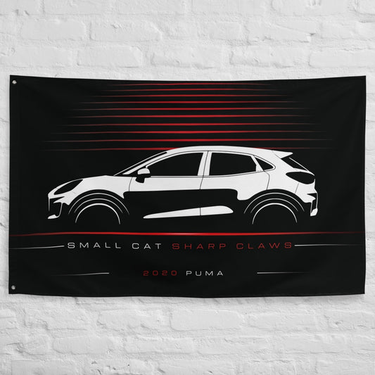 Ford Puma 2020 car silhouette flag - White Brick Wall