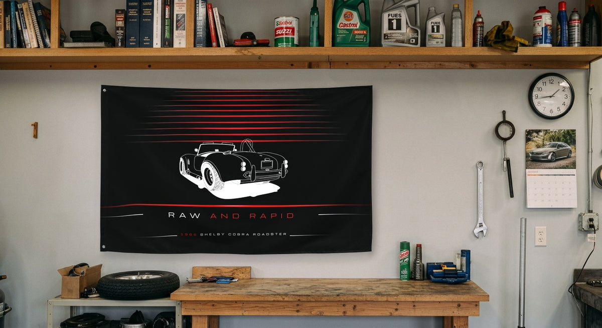 Ford Shelby Cobra Roadster 1966 car silhouette flag - Garage Workbench