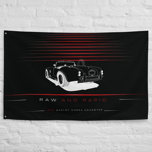 Ford Shelby Cobra Roadster 1966 car silhouette flag - White Brick Wall