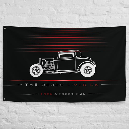 Ford Street Rod 1932 car silhouette flag - White Brick Wall