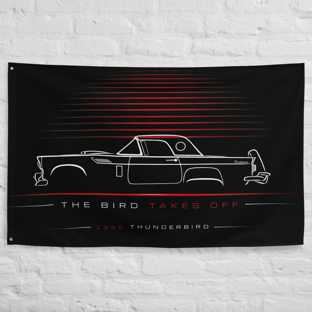 Ford Thunderbird 1955 car silhouette flag - White Brick Wall