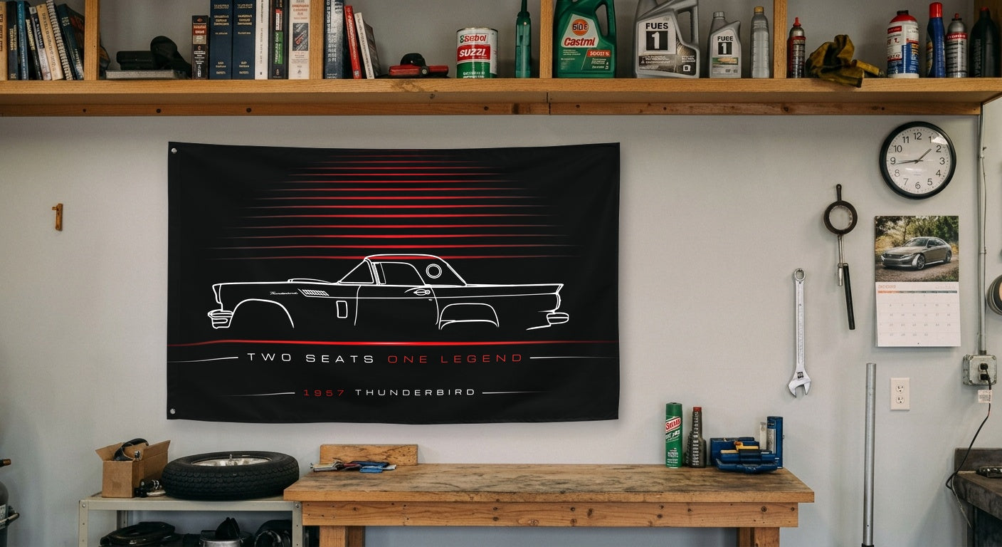 Ford Thunderbird 1957 car silhouette flag - Garage Workbench