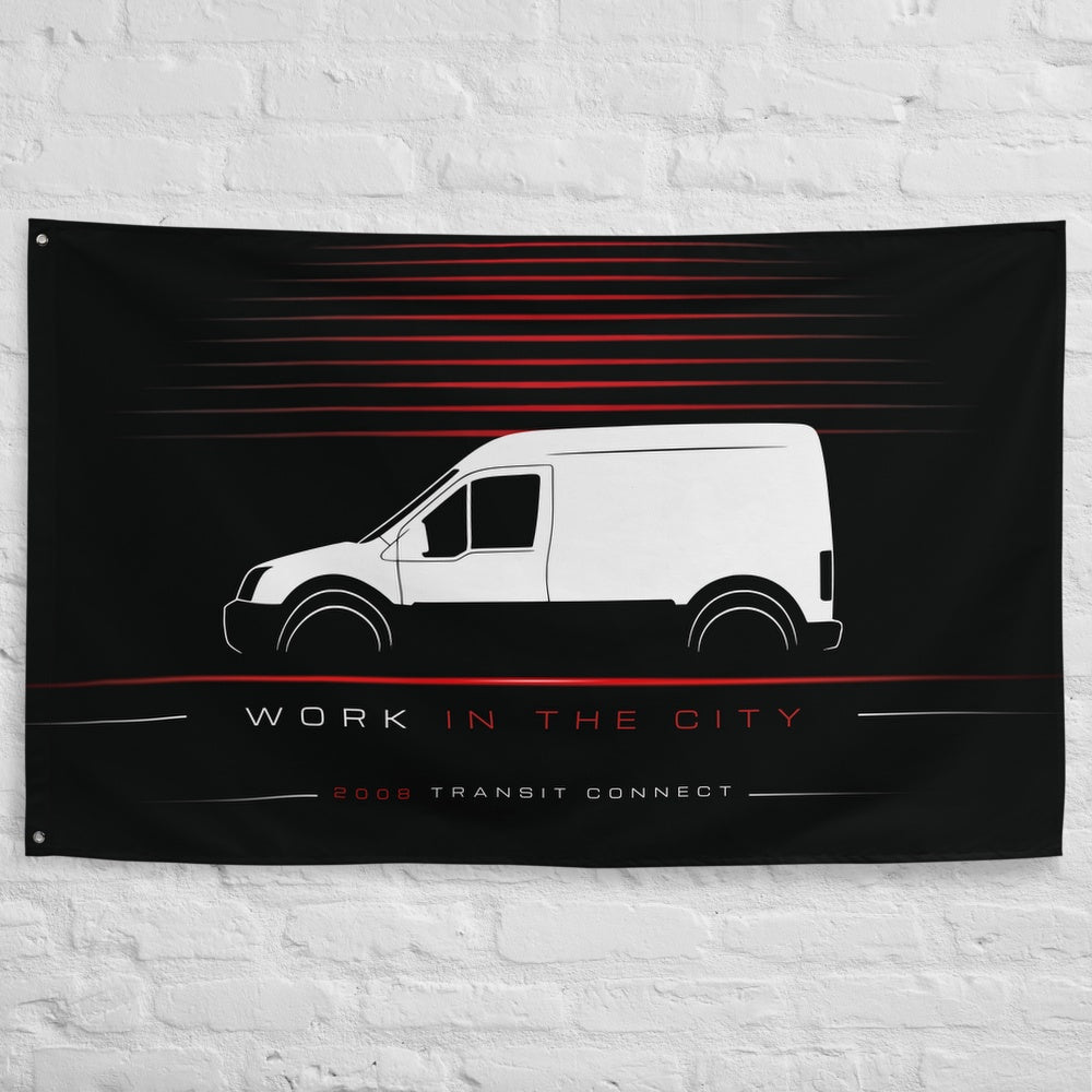 Ford Transit Connect 2008 car silhouette flag - White Brick Wall