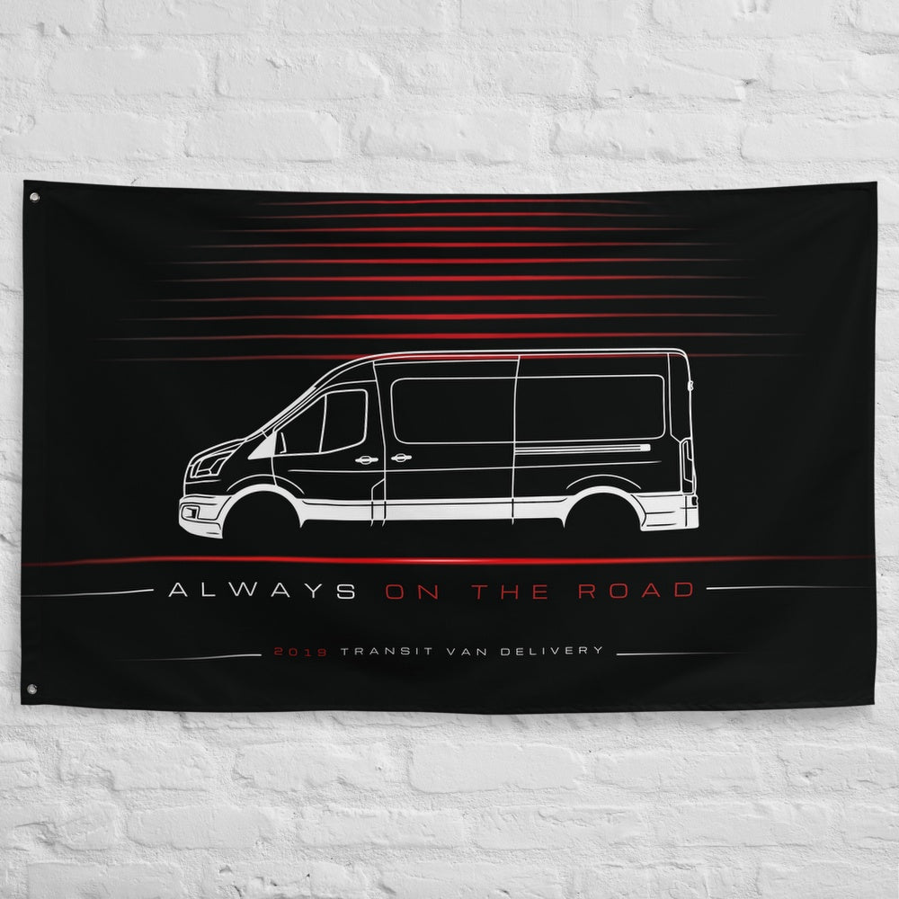 Ford Transit Van Delivery 2019 car silhouette flag - White Brick Wall