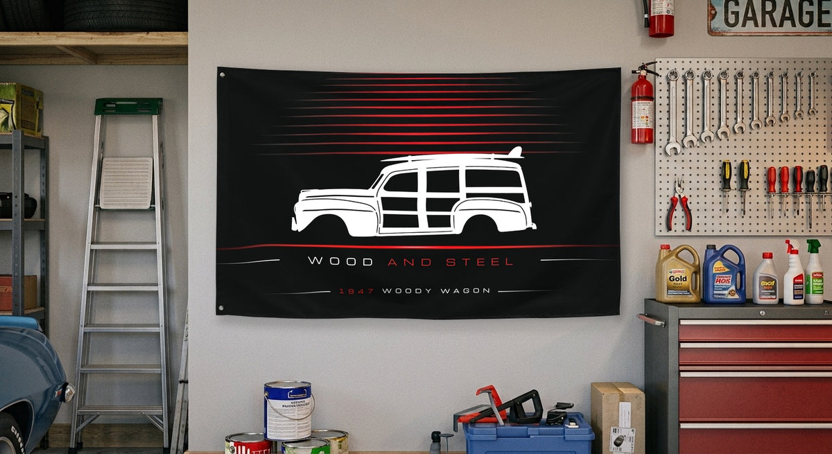 Ford Woody Wagon 1947 car silhouette flag - Garage Wall