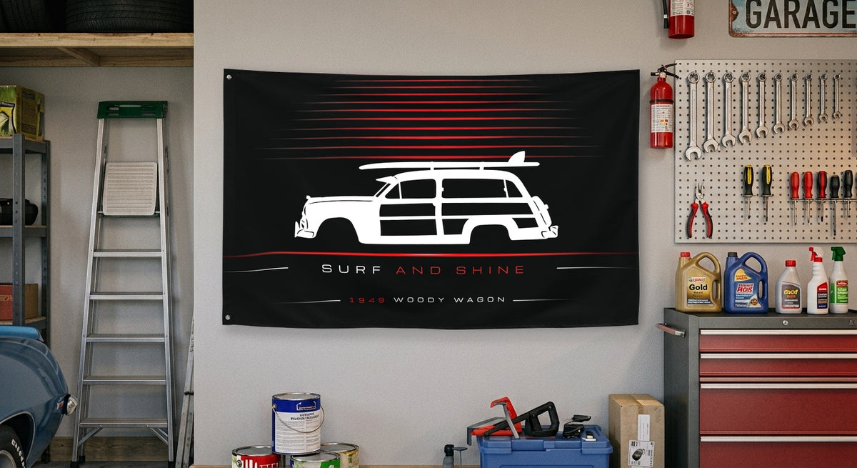 Ford Woody Wagon 1949 car silhouette flag - Garage Wall