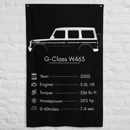 Mercedes-Benz G-Class W463 2003 car silhouette spec flag - White Brick Wall