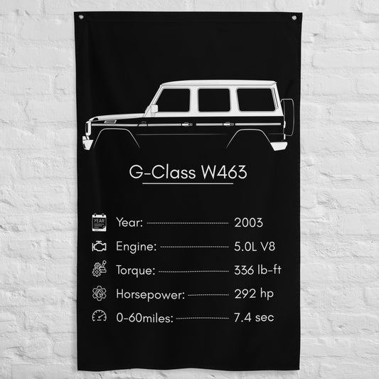 Mercedes-Benz G-Class W463 2003 car silhouette spec flag - White Brick Wall