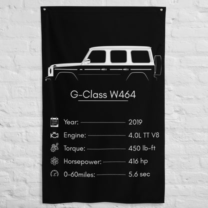 Mercedes-Benz G-Class W464 2019 car silhouette spec flag - White Brick Wall