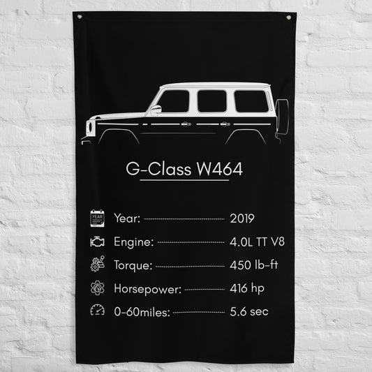 Mercedes-Benz G-Class W464 2019 car silhouette spec flag - White Brick Wall