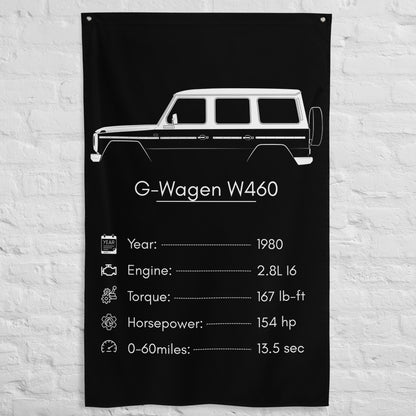 Mercedes-Benz G-Wagen W460 1980 car silhouette spec flag - White Brick Wall