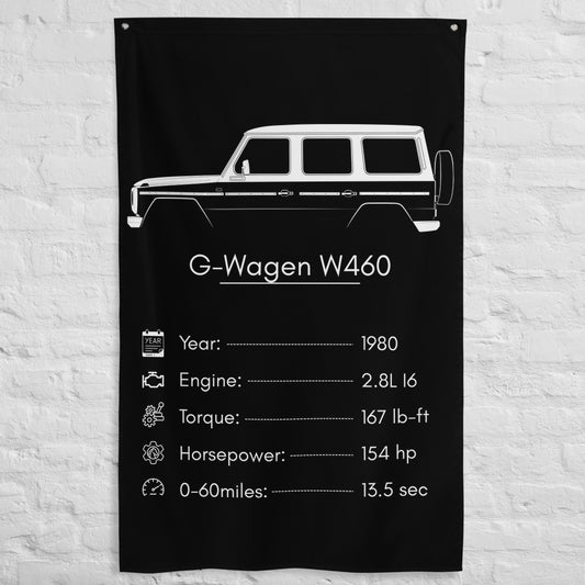 Mercedes-Benz G-Wagen W460 1980 car silhouette spec flag - White Brick Wall