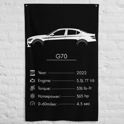 Genesis G70 2022 car silhouette spec flag - White Brick Wall