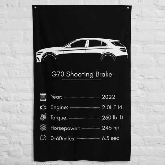 Genesis G70 Shooting Brake 2022 car silhouette spec flag - White Brick Wall