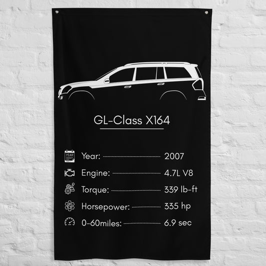 Mercedes-Benz GL-Class X164 2007 car silhouette spec flag - White Brick Wall