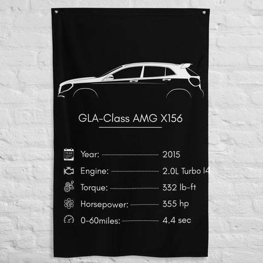 Mercedes-Benz GLA-Class AMG X156 2015 car silhouette spec flag - White Brick Wall