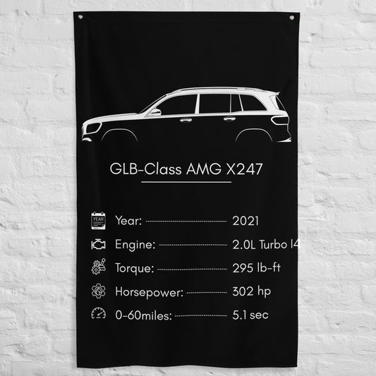 Mercedes-Benz GLB-Class AMG X247 2021 car silhouette spec flag - White Brick Wall