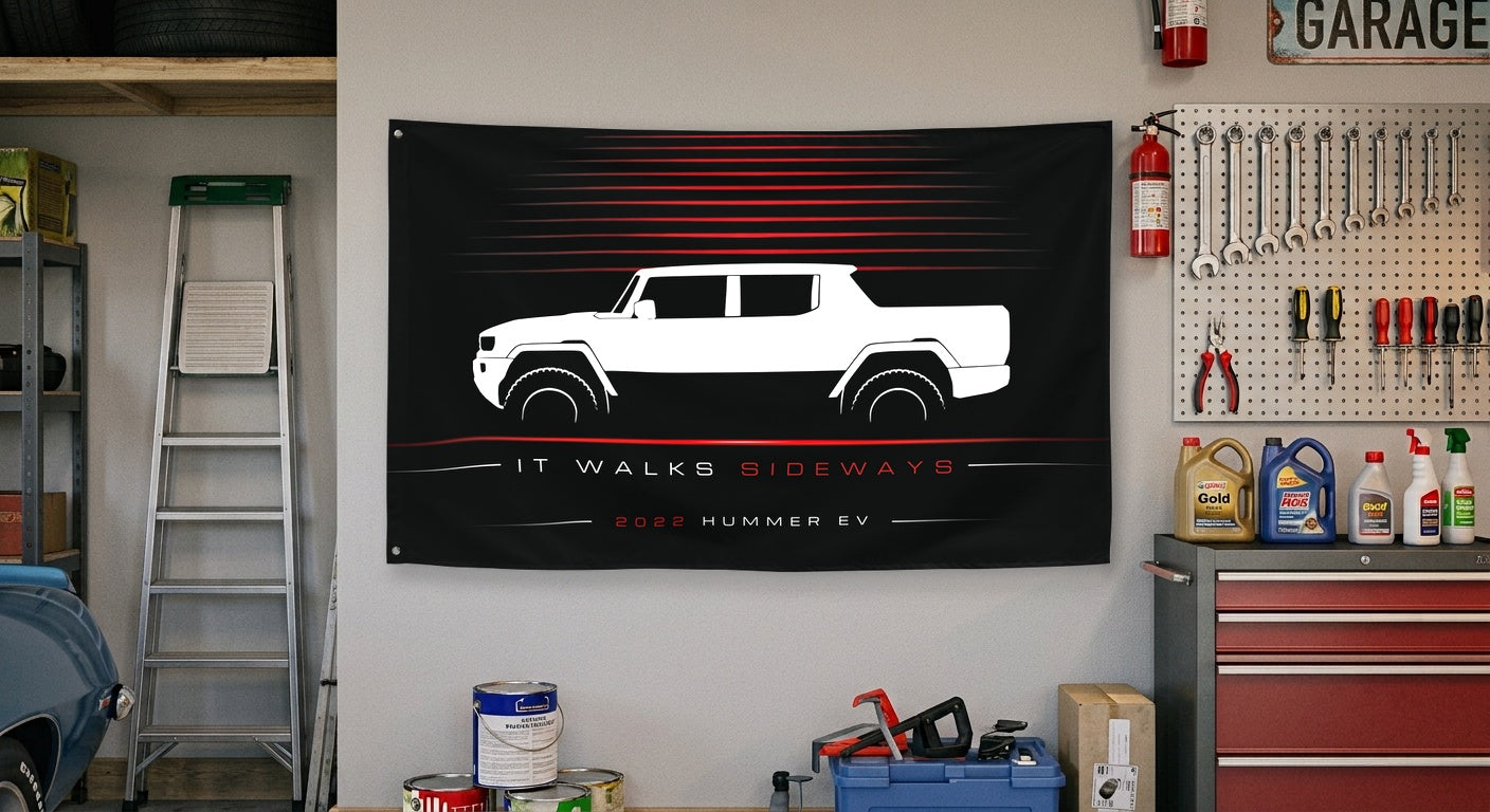 GMC Hummer EV 2022 car silhouette flag - Garage Wall