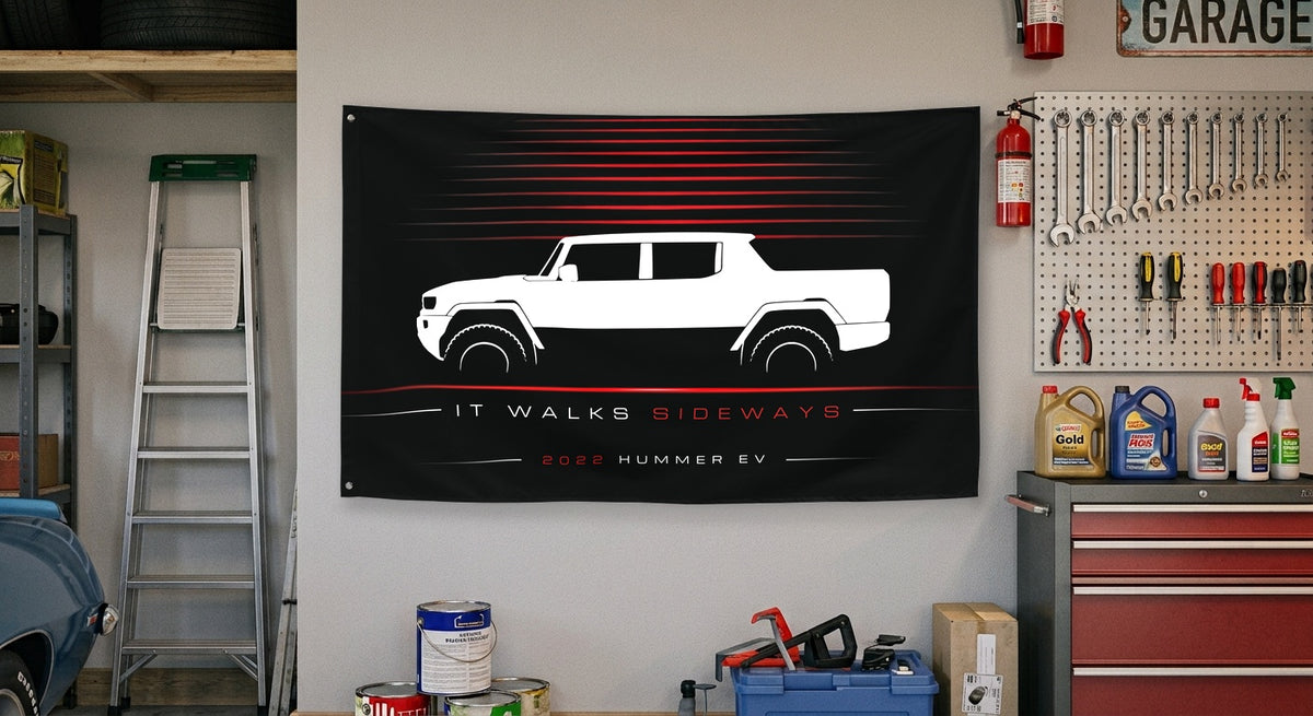 GMC Hummer EV 2022 car silhouette flag - Garage Wall