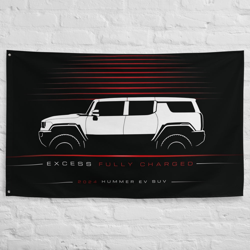 GMC Hummer EV SUV 2024 car silhouette flag - White Brick Wall