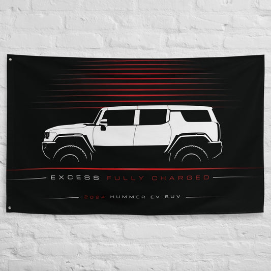 GMC Hummer EV SUV 2024 car silhouette flag - White Brick Wall