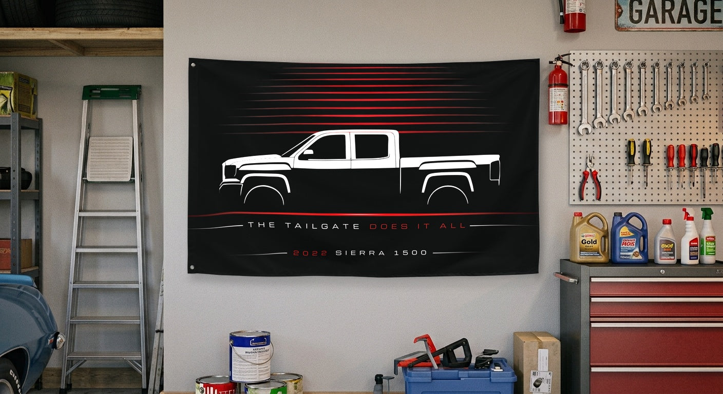GMC Sierra 1500 2022 car silhouette flag - Garage Wall