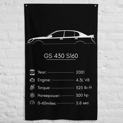 Lexus GS 430 S160 2001 car silhouette spec flag - White Brick Wall