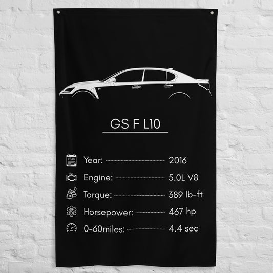 Lexus GS F L10 2016 car silhouette spec flag - White Brick Wall