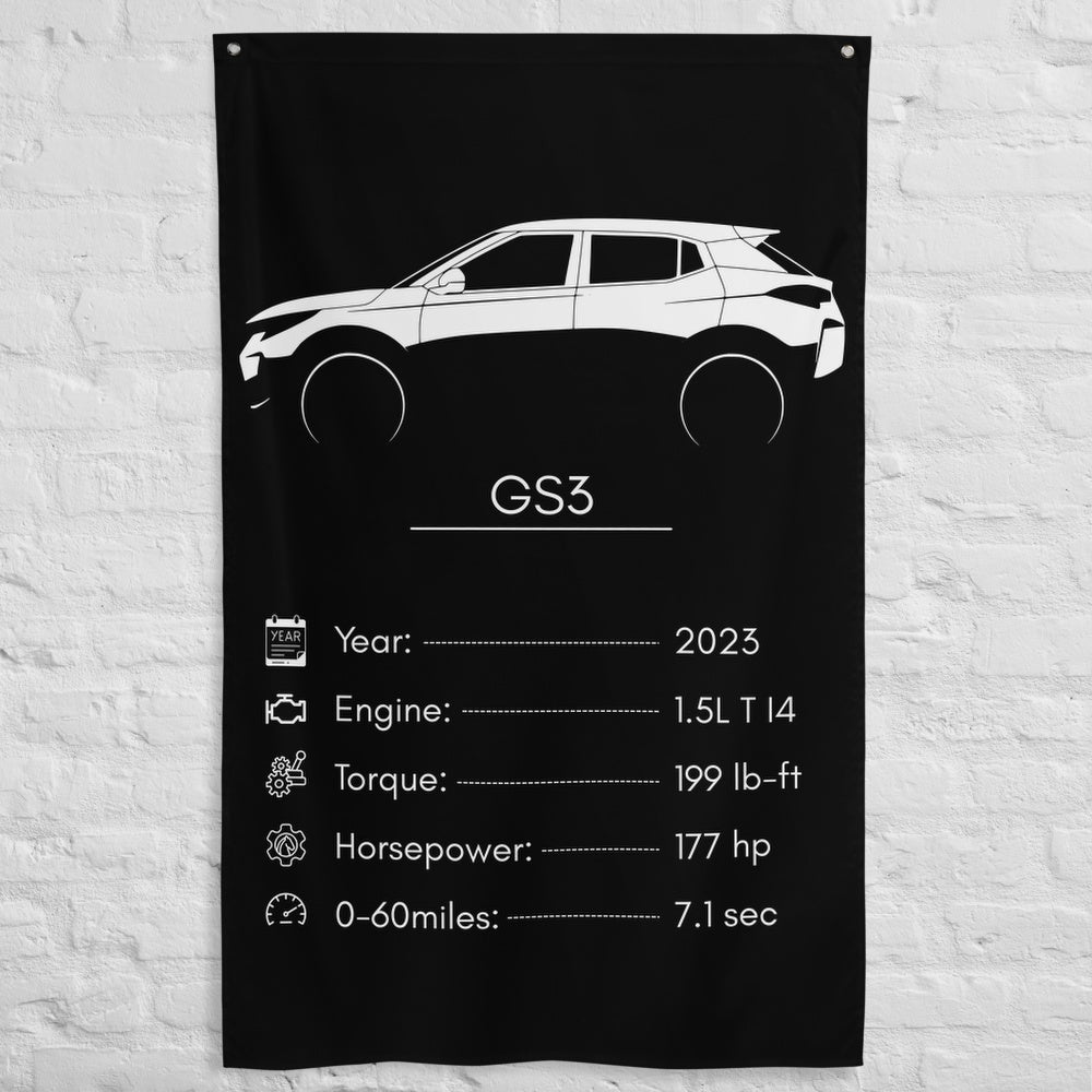 GAC GS3 2023 car silhouette spec flag - White Brick Wall