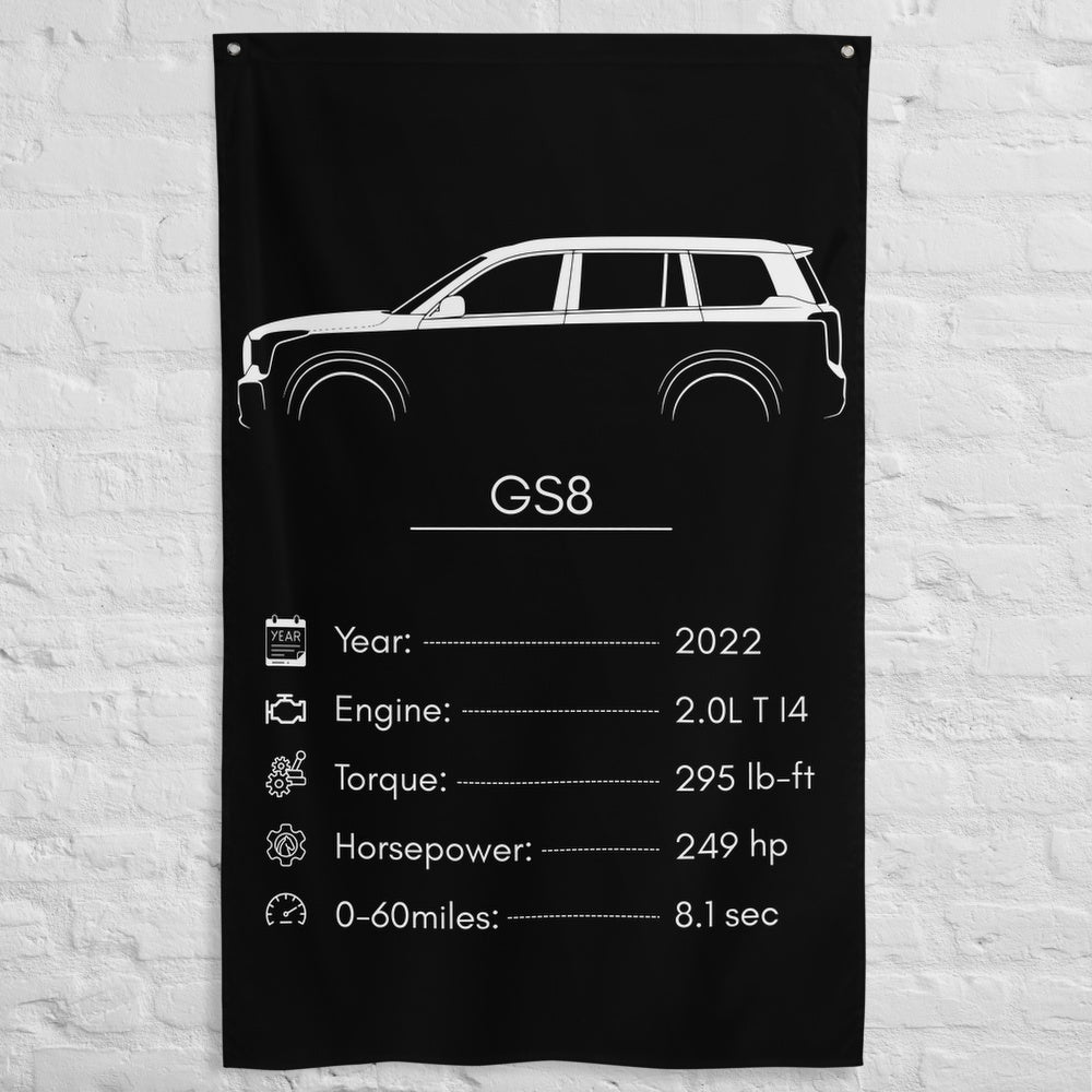 GAC GS8 2022 car silhouette spec flag - White Brick Wall