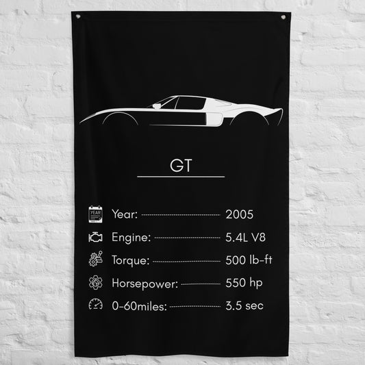 Ford GT 2005 car silhouette spec flag - White Brick Wall