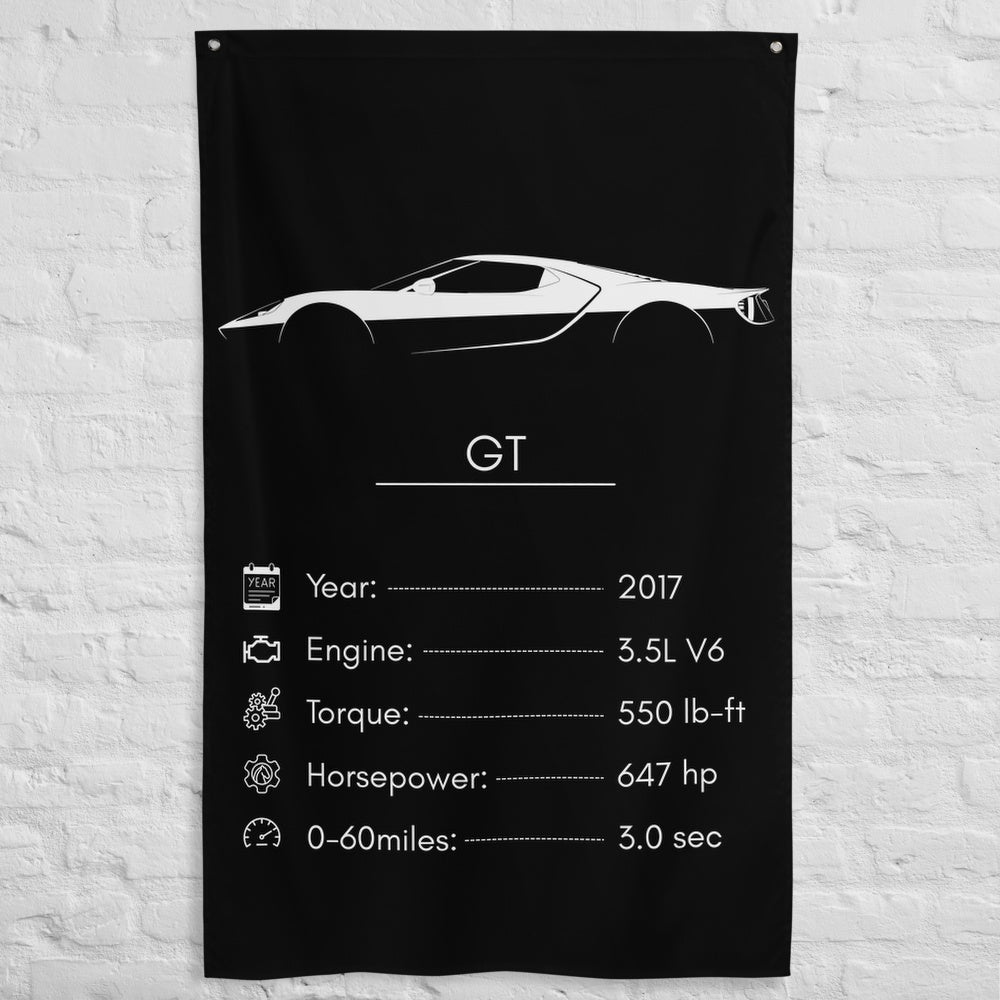 Ford GT 2017 car silhouette spec flag - White Brick Wall