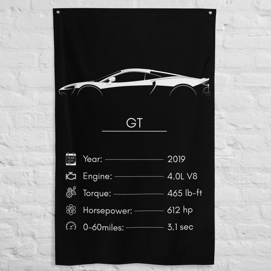 McLaren GT 2019 car silhouette spec flag - White Brick Wall