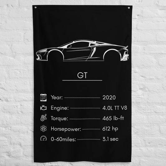 McLaren GT 2020 car silhouette spec flag - White Brick Wall