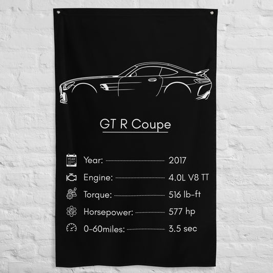 Mercedes-AMG GT R Coupe 2017 car silhouette spec flag - White Brick Wall