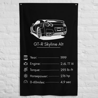 Nissan GT-R Skyline 1999 car silhouette spec flag - White Brick Wall