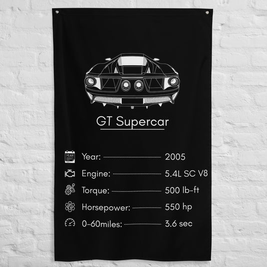 Ford GT Supercar 2005 car silhouette spec flag - White Brick Wall