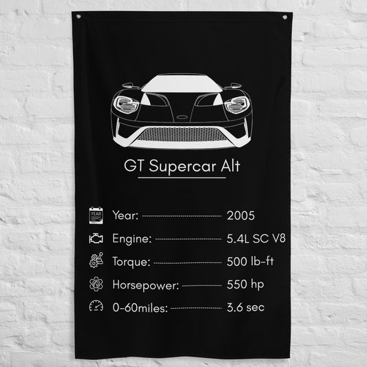 Ford GT Supercar 2005 (Design 2) car silhouette spec flag - White Brick Wall
