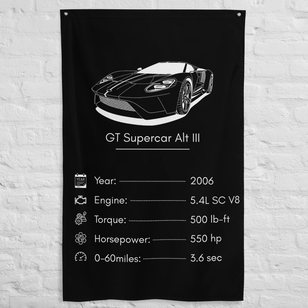 Ford GT Supercar III 2006 car silhouette spec flag - White Brick Wall