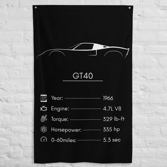Ford GT40 1966 car silhouette spec flag - White Brick Wall