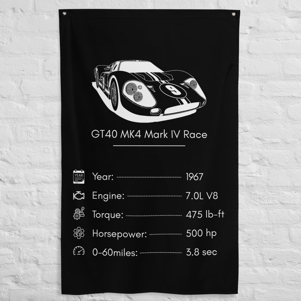 Ford GT40 MK4 Mark IV Race 1967 car silhouette spec flag - White Brick Wall