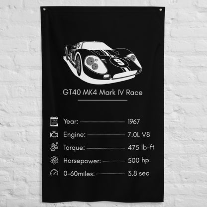 Ford GT40 MK4 Mark IV Race 1967 car silhouette spec flag - White Brick Wall