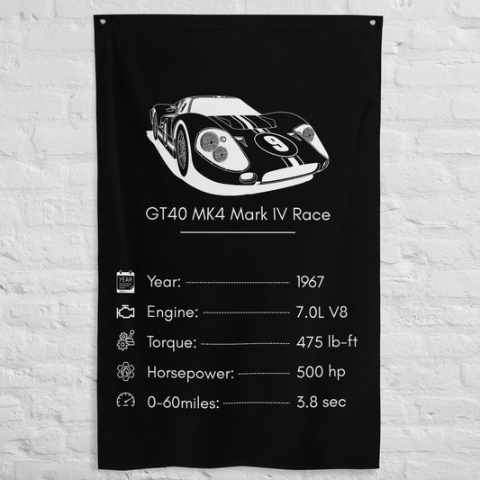 Ford GT40 MK4 Mark IV Race 1967 car silhouette spec flag - White Brick Wall